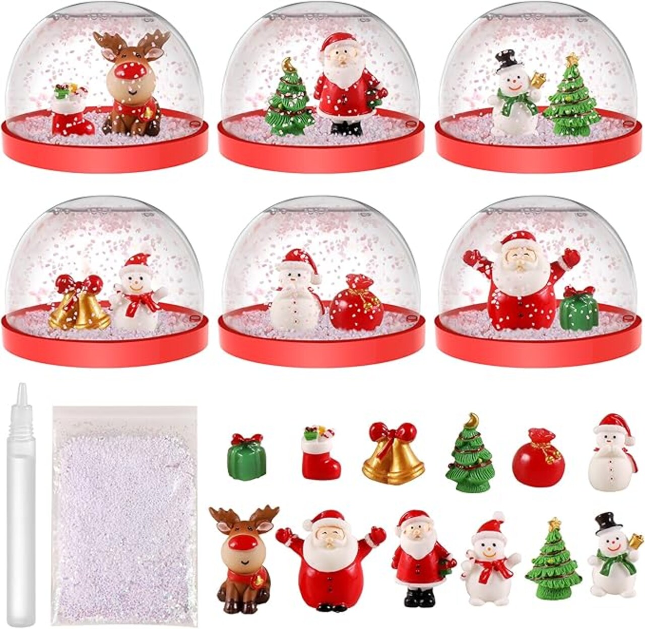 6 PCS Christmas Snow Globe Kit, Christmas Crafts Snow Globes with 12 Cute Christmas Toys, Plastic Snow Water Globe Kit for DIY Snow Globe, Christmas Arts and Crafts, Christmas Arts and Crafts